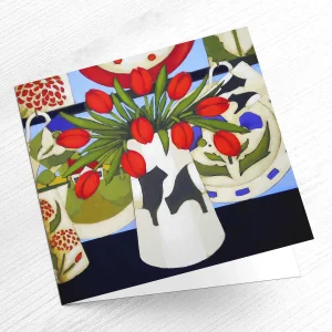 Tulips in a Beltie Vase, Greeting Card by Fiona Millar