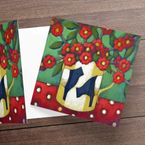 Japonica in a Beltie Jug, Greeting Card by Fiona Millar