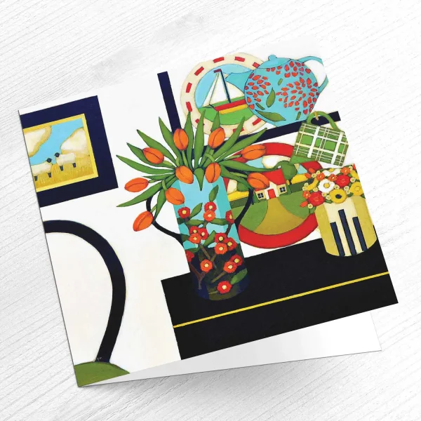 Orange Tulips and a Green Chair, Greeting Card by Fiona Millar