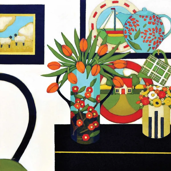 Orange Tulips and a Green Chair, Greeting Card by Fiona Millar - Image 2