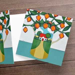 Chinese Lanterns in a Little House Jug, Greeting Card by Fiona Millar