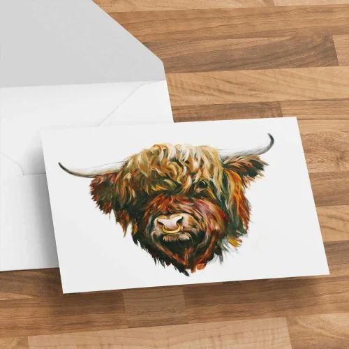 Highland Bull, Greeting Card by Hilary Barker