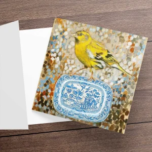 Siskin on Dish Greeting, Greeting Card by Ingrid Nilsson