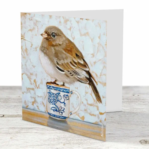 Junco on Teacup, Greeting Card by Ingrid Nilsson