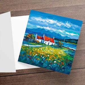 Croft and Cuillins, Ord, Isle of Skye, Greeting Card by Jean Feeney