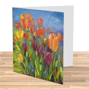 Blue Sky with Tulips, Greeting Card by Judith I Bridgland