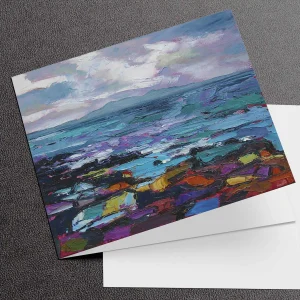 Stormy Weather, Arran in the Distance, Greeting Card by Judith I Bridgland