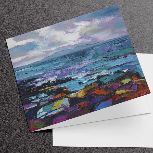 Stormy Weather, Arran in the Distance, Greeting Card by Judith I Bridgland
