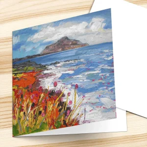 Rough Waves, Holy Isle, Greeting Card by Judith I Bridgland