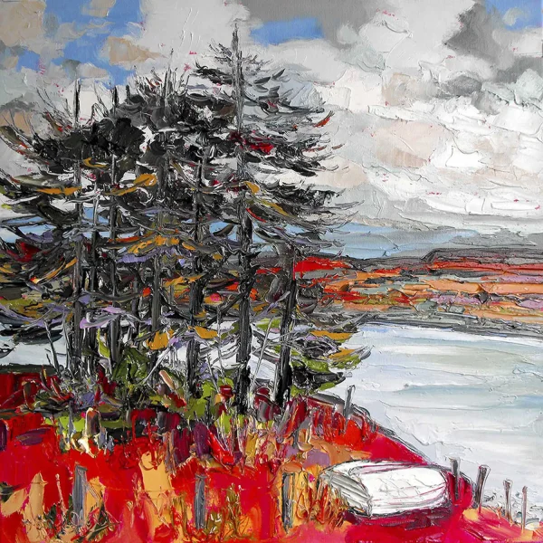 Group of Trees with Upturned Boat, Trotternish, Greeting Card by Judith I Bridgland - Image 2