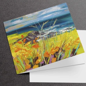 Distant Ireland with Montbretia and Grasses, Greeting Card by Judith I Bridgland