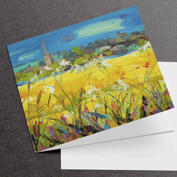 Church Spire Across Fields, Burford, Greeting Card by Judith I Bridgland