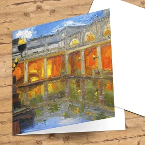 Twilight and Torchlight, Roman Baths, Greeting Card by Judith I Bridgland