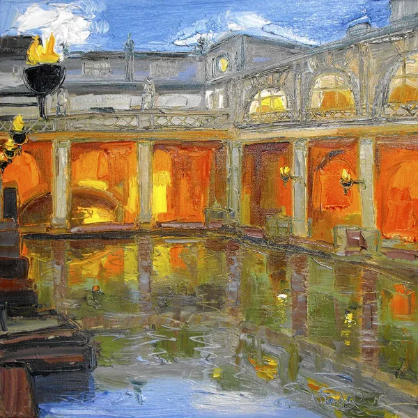 Twilight and Torchlight, Roman Baths, Greeting Card by Judith I Bridgland - Image 2