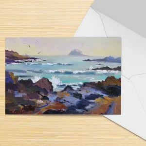 Incoming Tide, Bass Rock, North Berwick, Greeting Card by Joseph Maxwell-Stuart
