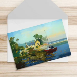 Red Yacht, Cramond, Greeting Card by Joseph Maxwell-Stuart