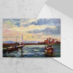 Newhaven Harbour, Late Afternoon, Greeting Card by Joseph Maxwell-Stuart
