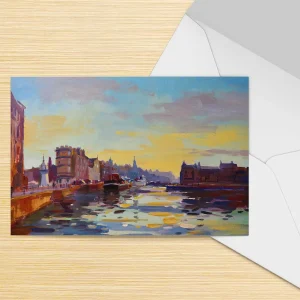 Setting Sun, Leith, Greeting Card by Joseph Maxwell-Stuart