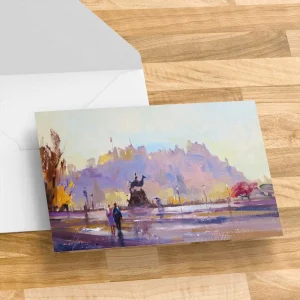 Passing Rain, Princes Street, Greeting Card by Joseph Maxwell-Stuart