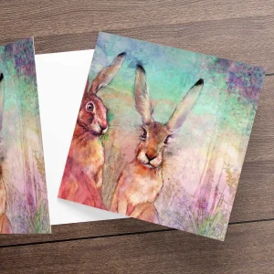 Hares, Greeting Card by Lee Scammacca