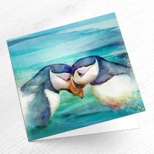 Puffins, Greeting Card by Lee Scammacca