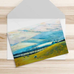 Sheep Farm, Ochils, Greeting Card by Margaret Evans