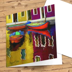 Red Boats, Burano, Greeting Card by Margaret Evans