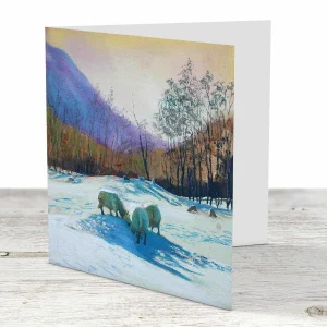 Winter, Feeding Sheep, Greeting Card by Margaret Evans