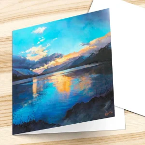 Loch Earn Blues & Golds, Greeting Card by Margaret Evans