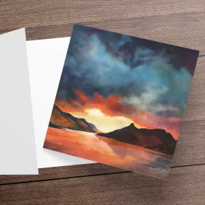 Dynamic Dawn – Pap of Glencoe, Greeting Card by Margaret Evans
