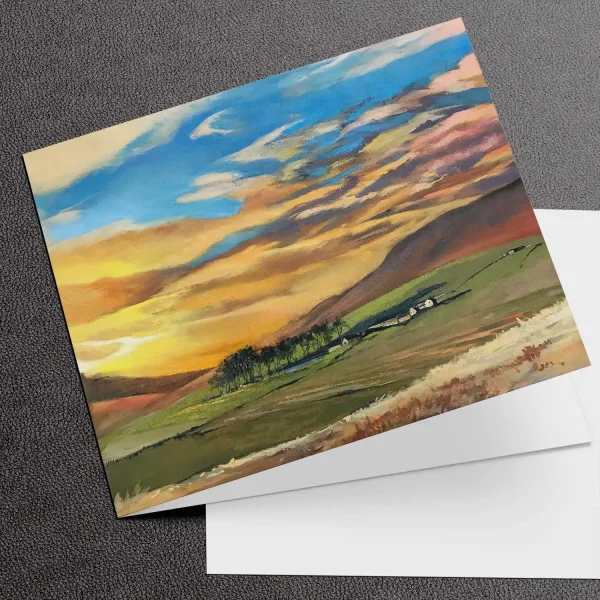 Hill Farm by Sunset, Greeting Card by Margaret Evans