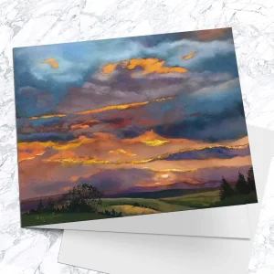 Sunset from the Ochils, Greeting Card by Margaret Evans