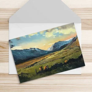 Last Light in Clova, Greeting Card by Margaret Evans