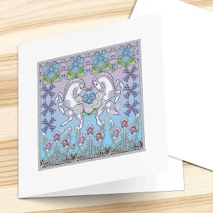 Celtic Unicorns, Greeting Card by Marjory Tait