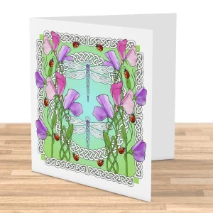 Sweetpeas and Ladybirds, Greeting Card by Marjory Tait