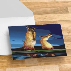 The Kelpies at Night, Greeting Card by Peter McDermott