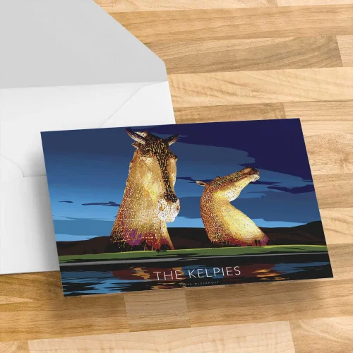 The Kelpies at Night, Greeting Card by Peter McDermott