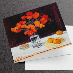Poppies with Oranges, Greeting Card by Robert Kelsey