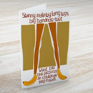 Skinny malinky lang legs, big bananae feet, Greeting Card by Stewart Bremner