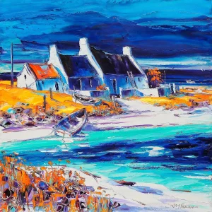 Sunlit Cottages, Tiree, Giclée Art Print by Jean Feeney