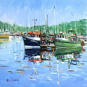 Boat Reflections, Tarbert, Giclée Art Print by Robert Kelsey