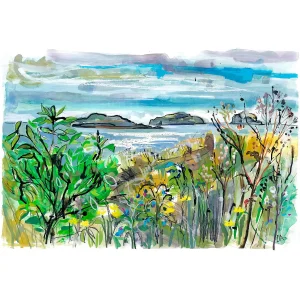 Yellowcraigs Beach, Craigleith Islands and Bass Rock, Giclée Art Print by Clare Arbuthnott