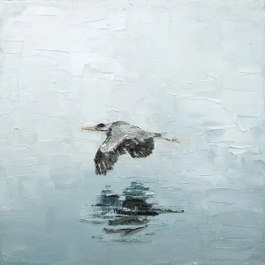 Heron over still waters, Giclée Art Print by Charlotte Strawbridge