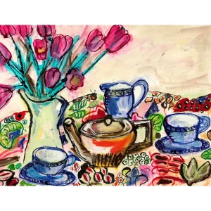 Blue Tea Set, Giclée Art Print by David Short