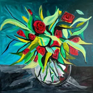 Red Flowers in a Glass Bowl, Giclée Art Print by David Short