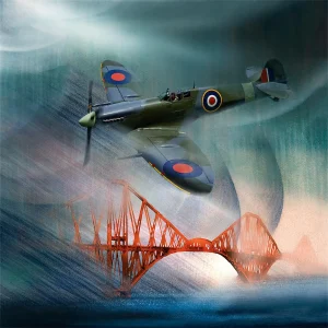 Spitfire Over Forth Bridge, Giclée Art Print by Esther Cohen