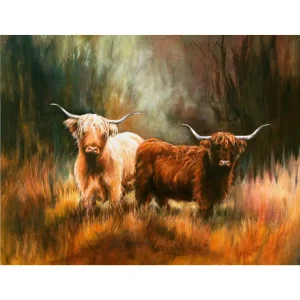 Two Cows at the Woodland Edge, Giclée Art Print by Hilary Barker