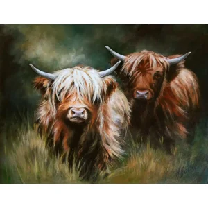 The Yearling Heifers Caotunn and Baravalla Mina, Giclée Art Print by Hilary Barker