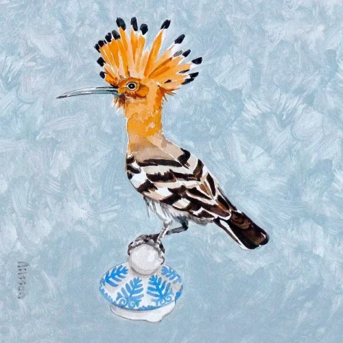 Hoopooe on Teapot Lid, Giclée Art Print by Ingrid Nilsson