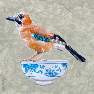 Jay on Lily Bowl, Giclée Art Print by Ingrid Nilsson